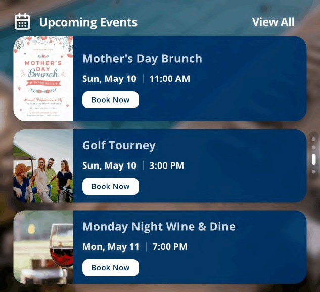 Upcoming Events home screen section